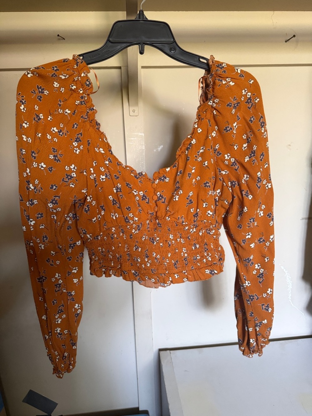 Elodie Rust Orange Floral Smocked Crop Top